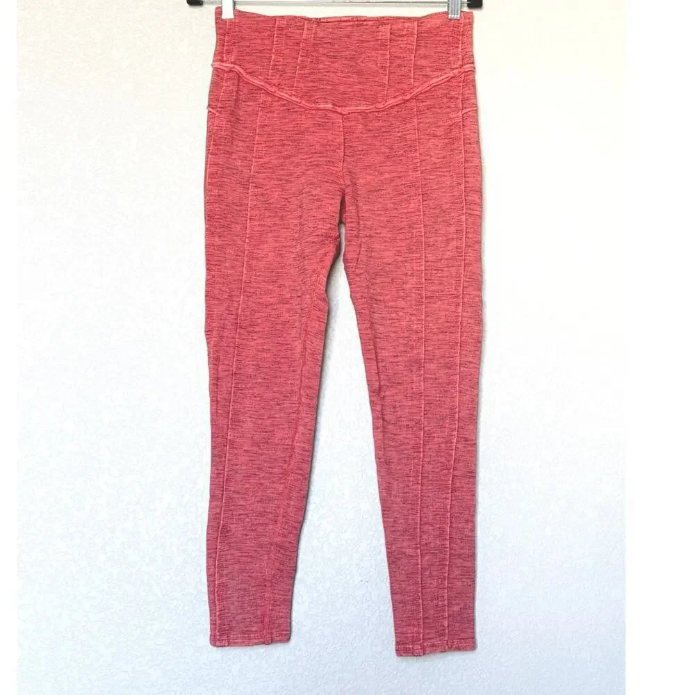 Free People High Rise Ankle Length Hybrid Leggings Size M Coral Pink